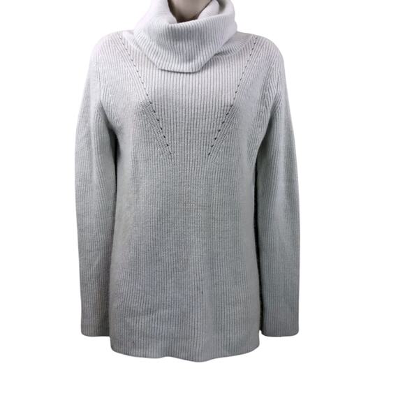 Gap Pure Mist White Cowl Neck Sweater Long Sleeve Ribbed Knit Rabbit Hair Blend - Picture 9 of 16